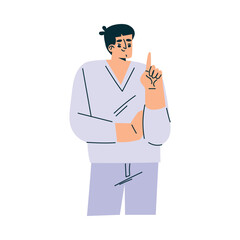 Wall Mural - Male Doctor Character as Professional Hospital Worker Show Notice Gesture with Finger Vector Illustration