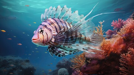Wall Mural -  a close up of a fish on a body of water with corals and other sea life in the background.  generative ai