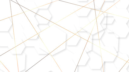 Poster - Abstract white background with hexagonal honeycomb shape and golden line stroke. 