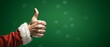 Santa Claus Hand with Thumb Up on green Background for christmas holidays, best satisfaction evaluation survey after use product and service concept.Good review result, quality product. Generative ai