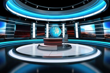 Fototapete - Very large virtual studio set for newsroom.