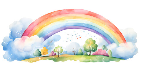 Wall Mural - Watercolor rainbow illustration on white background 