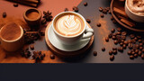 Banner or lending page template for a cafe or delicious coffee shop. Copy space for text. Aromatic coffee in a cup. 