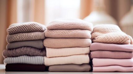 Canvas Print - A stack of sweaters on a table, AI