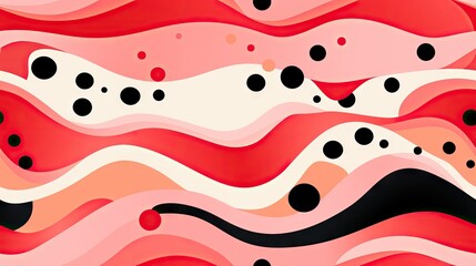 Sticker -  an abstract painting with black dots on a red and white background with wavy lines and black dots on the bottom of the image.  generative ai