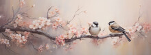 Paintings Of Birds On The Branch Of Cherry Blossoms.