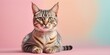 Pixiebob cat on a pastel background. Cat a solid uniform background, for your advertising and design with copy space. Creative animal concept. Looking towards camera.