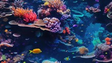  A Large Aquarium Filled With Lots Of Different Types Of Corals And Sea Anemonic Fish Swimming Around It.  Generative Ai