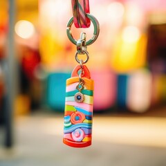 Canvas Print - A colorful keychain hanging from a keyring, AI