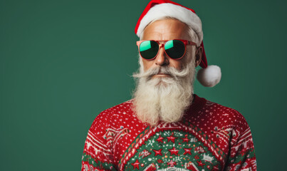 Studio portrait of a trendy Father Christmas character wearing a festive christmas ugly jumper