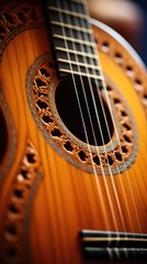 Canvas Print - A close up of a guitar with a wooden fretboard, AI