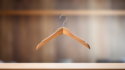 Canvas Print - Wooden hanger on a wooden table with blurred background, AI