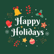 © Anamarija - Happy holidays greeting card. Decorative Christmas square background with traditional holiday elements and lettering. Vector illustration.