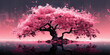 Glitch Art Cherry Blossom: A cherry blossom tree in full bloom, digitally distorted to evoke a sense of surrealism; vibrant pink blossoms, strong contrast