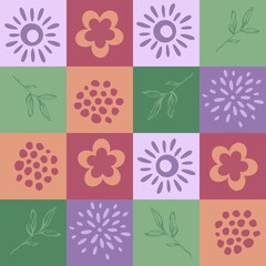 Wall Mural - Retro seamless pattern with flowers and leaves 