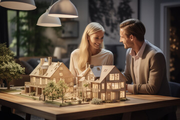 Wall Mural - A real estate agent explaining mortgage options to a first-time homebuyer. Concept of guidance and property investment. Generative Ai.