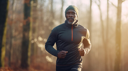 Wall Mural - Old man jogging in the morning, health care, hobbies retirement.