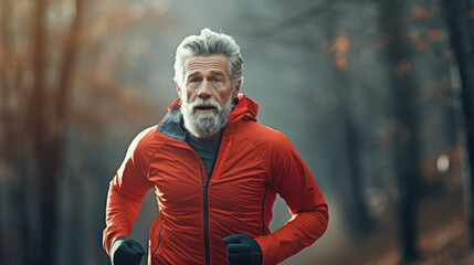 Wall Mural - Old man jogging in the morning, health care, hobbies retirement.