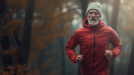 Wall Mural - Old man jogging in the morning, health care, hobbies retirement.