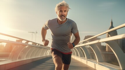 Wall Mural - Old man jogging in the morning, health care, hobbies retirement.