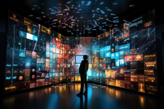 A striking visual representation of data in the form of an art installation, promoting data literacy through social media. Generative Ai.