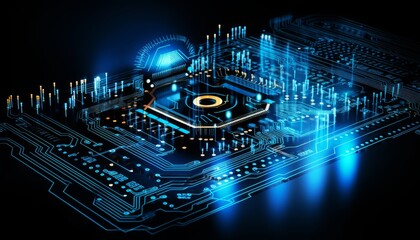 Poster - Abstract cyber security concept glowing computer chip processor in futuristic technology background