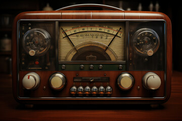 Wall Mural - A retro radio with dials and buttons, a source of news and entertainment in days gone by. Generative Ai.