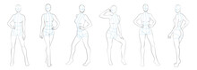Female Body Mannequin. Template For Fashion Sketch Ideas Of Women's Clothing. Fashion Design. Luxury Outline Vector Illustration Set