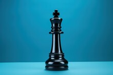 Black Chess Piece Isolated On Blue Background. Generative AI