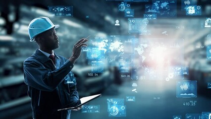 Poster - Engineer working in the factory and industrial technology concept. Factory automation. Industrial Internet of Things. IIoT.