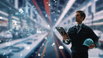 Poster - Engineer working in the factory and industrial technology concept. Factory automation. Industrial Internet of Things. IIoT.