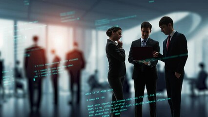 Aufkleber - Group of multinational people standing in the corporate office and digital technology concept. Global business. Management strategy.