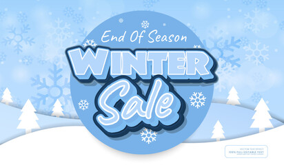 Canvas Print - editable text effect, winter sale percent 3d cartoon vector illustration