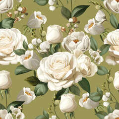 Wall Mural - White roses bouquet vintage stlye seamless pattern