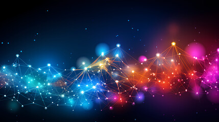 Digital technology complex interconnected node network poster web page PPT background