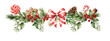 christmas decoration Watercolor vector illustration christmas border,ribbon,candy,festival set