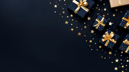 Wall Mural - Christmas present gift boxes on a dark background