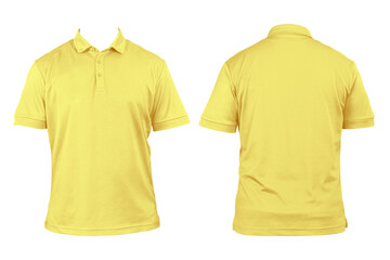 Wall Mural - Blank clothes for design yellow polo shirt Clothes on a white background isolated Front and back view Plain white t-shirt isolated.