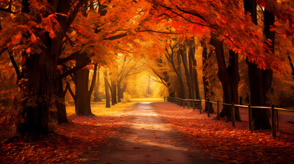 Road, forest, autumn poster web page PPT background