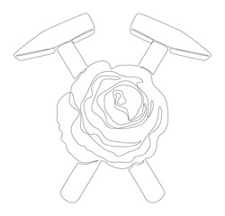 Poster - One continuous line of hammer and rose. Thin Line Illustration vector concept. Contour Drawing Creative ideas.