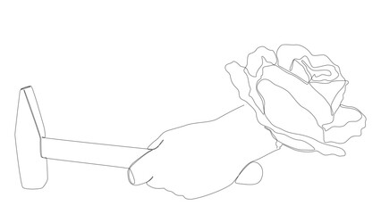 Poster - One continuous line of hammer and rose. Thin Line Illustration vector concept. Contour Drawing Creative ideas.