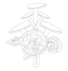 Poster - One continuous line of hammer and rose. Thin Line Illustration vector concept. Contour Drawing Creative ideas.