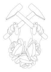 Poster - One continuous line of hammer and rose. Thin Line Illustration vector concept. Contour Drawing Creative ideas.