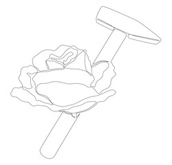 Poster - One continuous line of hammer and rose. Thin Line Illustration vector concept. Contour Drawing Creative ideas.