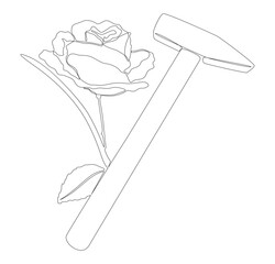 Poster - One continuous line of hammer and rose. Thin Line Illustration vector concept. Contour Drawing Creative ideas.