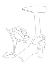 Poster - One continuous line of hammer and rose. Thin Line Illustration vector concept. Contour Drawing Creative ideas.