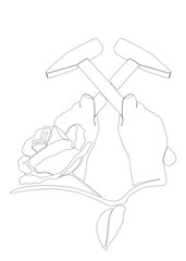Poster - One continuous line of hammer and rose. Thin Line Illustration vector concept. Contour Drawing Creative ideas.