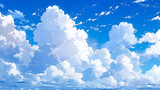 Fototapeta  - 夏の空と入道雲のアニメ風イラスト