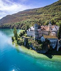 Wall Mural - Aerial view of Abbey of Hautecombe, or Abbaye d'Hautecombe, in Savoie, France