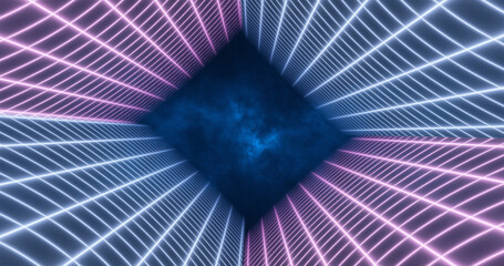 Poster - abstract purple blue energy grid swirling tunnel of lines in the top and bottom of the screen magica